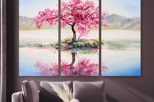 Модульная картина на холсте KIL Art Триптих Дерево с розовыми листьями 156x100 см (M3_XL_171)