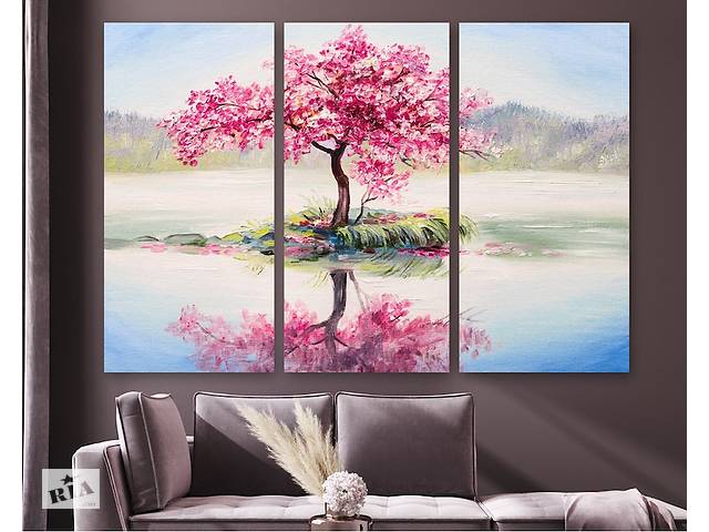 Модульная картина на холсте KIL Art Триптих Дерево с розовыми листьями 156x100 см (M3_XL_171)