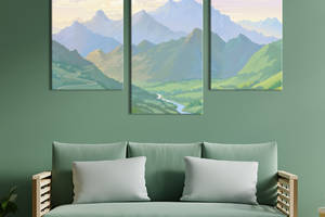Модульная картина на холсте KIL Art триптих Долина у подножья гор 66x40 см (626-32)