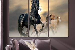 Модульная картина на холсте KIL Art Триптих Дикие лошади 156x100 см (M3_XL_241)