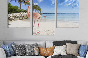 Модульная картина на холсте KIL Art триптих Фламинго на берегу голубого моря 96x60 см (169-32)