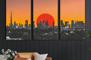 Модульная картина на холсте KIL Art триптих Город Закат в мегаполисе 128x81 см (MK311622)