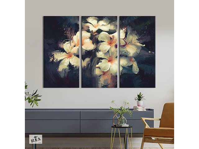Модульная картина на холсте KIL Art триптих Картина с белыми цветами 78x48 см (242-31)