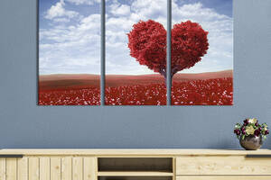 Модульная картина на холсте KIL Art триптих Красное дерево любви 78x48 см (568-31)
