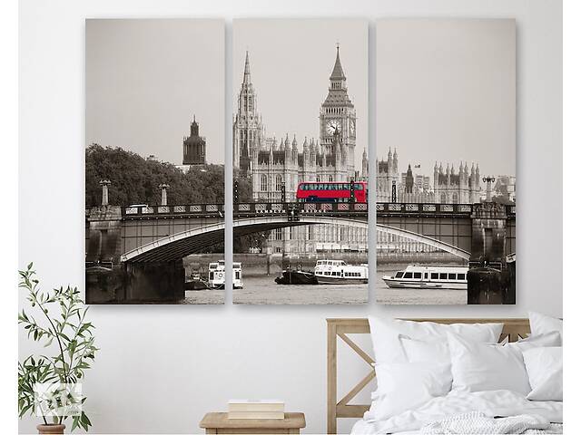 Модульная картина на холсте KIL Art Триптих Красный автобус в Лондоне 156x100 см (M3_XL_535)