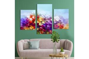 Модульная картина на холсте KIL Art триптих Красочные цветы 96x60 см (249-32)