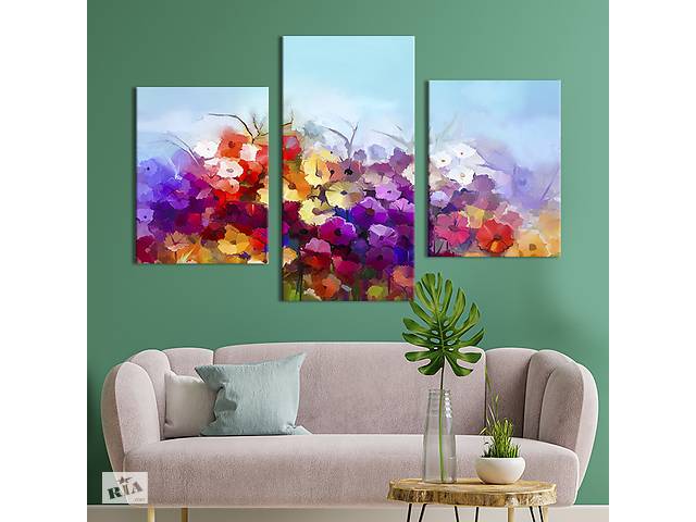 Модульная картина на холсте KIL Art триптих Красочные цветы 66x40 см (249-32)