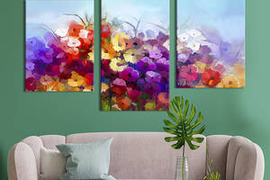Модульная картина на холсте KIL Art триптих Красочные цветы 141x90 см (249-32)