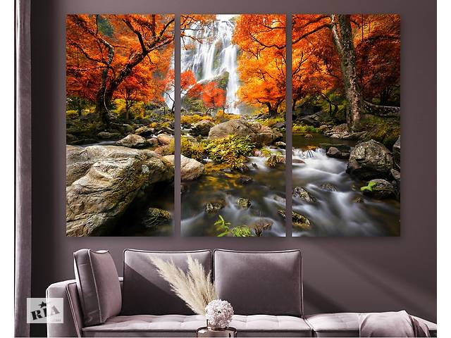 Модульная картина на холсте KIL Art Триптих Красота водопада 156x100 см (M3_XL_593)