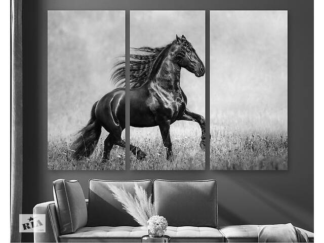 Модульная картина на холсте KIL Art Триптих Лошадь в поле 156x100 см (M3_XL_236)