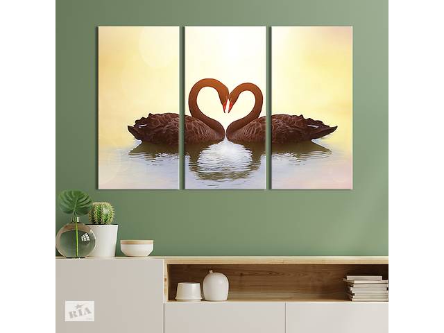 Модульная картина на холсте KIL Art триптих Любовь лебедей 128x81 см (159-31)