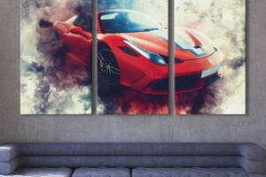 Модульная картина на холсте KIL Art триптих Машина Красная Ламборджини 156x100 см (MK311627)