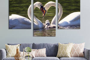 Модульная картина на холсте KIL Art триптих Милая лебединая семья 96x60 см (203-32)