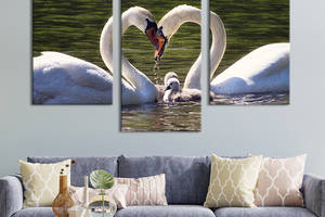 Модульная картина на холсте KIL Art триптих Милая лебединая семья 141x90 см (203-32)