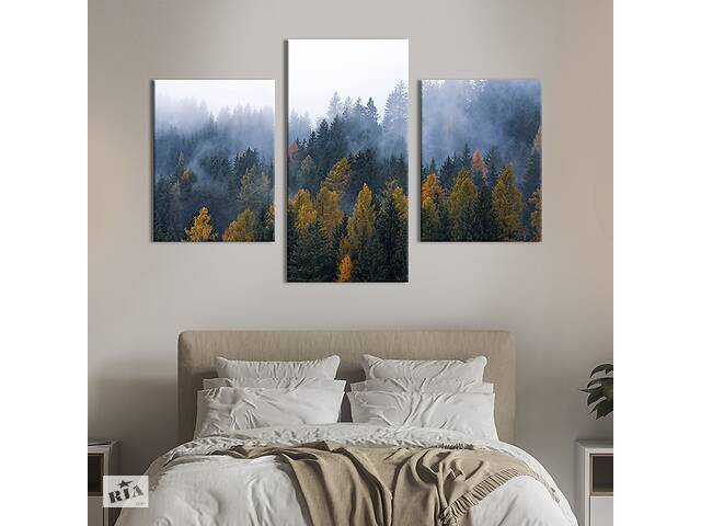 Модульная картина на холсте KIL Art триптих Мистический туман над лесом 96x60 см (638-32)