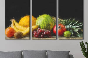 Модульная картина на холсте KIL Art триптих Натюрморт Тропические фрукты 128x81 см (MK311618)
