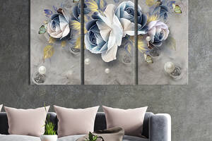 Модульная картина на холсте KIL Art триптих Нежные розы и жемчуг 128x81 см (264-31)