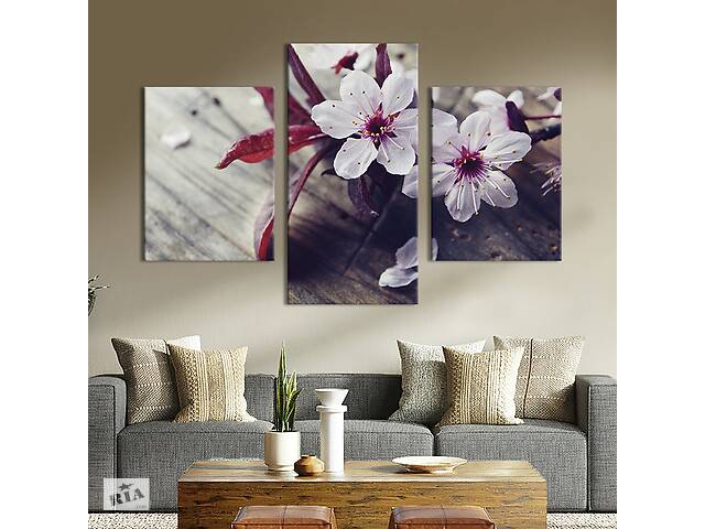 Модульная картина на холсте KIL Art триптих Нежные цветы сакуры 96x60 см (232-32)