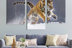 Модульная картина на холсте KIL Art триптих Огромный снежный тигр 141x90 см (170-32)