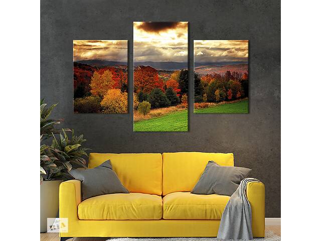 Модульная картина на холсте KIL Art триптих Окраина осеннего леса 96x60 см (632-32)