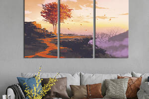 Модульная картина на холсте KIL Art триптих Оранжевое осеннее дерево 156x100 см (594-31)