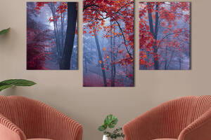 Модульная картина на холсте KIL Art триптих Осень в лесу Канады 96x60 см (582-32)
