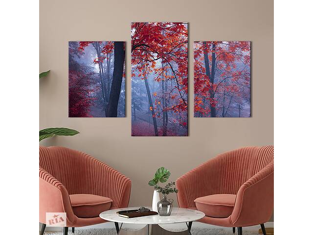 Модульная картина на холсте KIL Art триптих Осень в лесу Канады 66x40 см (582-32)