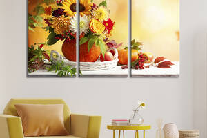 Модульная картина на холсте KIL Art триптих Осенние цветы 78x48 см (267-31)