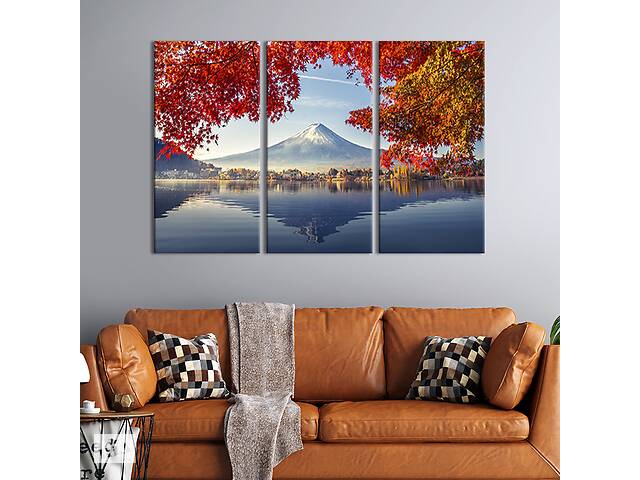 Модульная картина на холсте KIL Art триптих Отражение вулкана Фудзияма на озере 128x81 см (624-31)