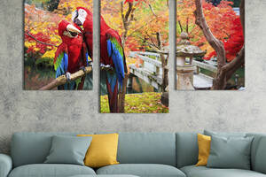 Модульная картина на холсте KIL Art триптих Пара влюбленных попугаев 96x60 см (146-32)
