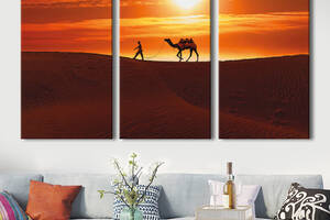Модульная картина на холсте KIL Art триптих Пейзаж Верблюд в пустыне на закате 78x48 см (MK311629)