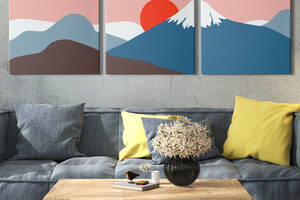 Модульная картина на холсте KIL Art триптих Пейзаж Закат в снежных горах 156x50 см (MK322408)