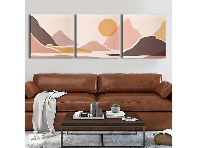 Модульная картина на холсте KIL Art триптих Пейзаж Закат в морских горах 156x50 см (MK322410)