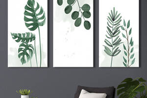 Модульная картина на холсте KIL Art триптих Природа Зеленые листья 156x100 см (MK311647)