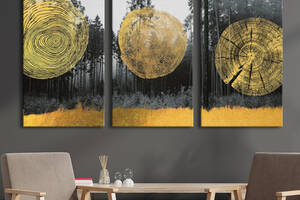 Модульная картина на холсте KIL Art триптих Природа Золотые кольца дерева в лесу 78x48 см (MK311635)