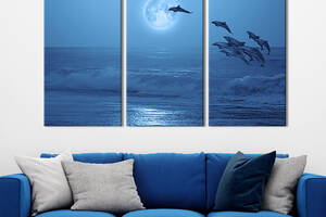 Модульная картина на холсте KIL Art триптих Прыжок дельфинов над морем 78x48 см (209-31)