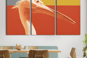 Модульная картина на холсте KIL Art триптих Птицы Оранжевый пеликан 156x100 см (MK311600)