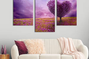 Модульная картина на холсте KIL Art триптих Пурпурный пейзаж с деревом 96x60 см (579-32)