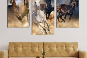 Модульная картина на холсте KIL Art триптих Пять лошадей 96x60 см (154-32)