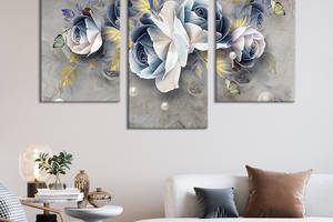 Модульная картина на холсте KIL Art триптих Роскошное полотно с розами 96x60 см (264-32)