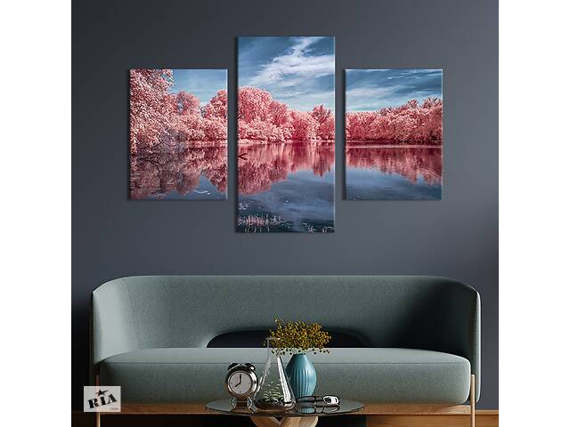 Модульная картина на холсте KIL Art триптих Розовые деревья на берегу 96x60 см (608-32)