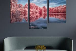 Модульная картина на холсте KIL Art триптих Розовые деревья на берегу 66x40 см (608-32)