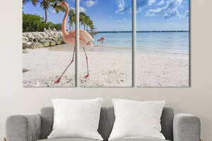 Модульная картина на холсте KIL Art триптих Розовые фламинго на берегу 78x48 см (169-31)