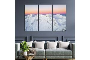 Модульная картина на холсте KIL Art триптих Розовый рассвет над горами 156x100 см (635-31)