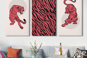 Модульная картина на холсте KIL Art триптих Розовый тигр 128x81 см (MK311606)