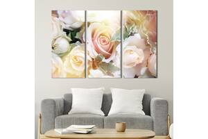 Модульная картина на холсте KIL Art триптих Розы светлых тонов 128x81 см (250-31)