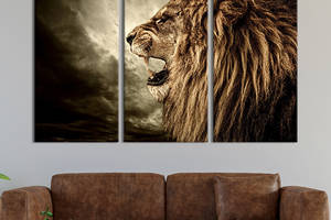 Модульная картина на холсте KIL Art триптих Рык льва 128x81 см (142-31)
