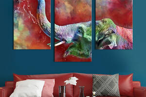 Модульная картина на холсте KIL Art триптих Счастливый слон 141x90 см (202-32)