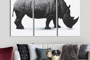 Модульная картина на холсте KIL Art триптих Серый носорог 128x81 см (165-31)