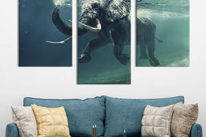 Модульная картина на холсте KIL Art триптих Слон под водой 96x60 см (155-32)